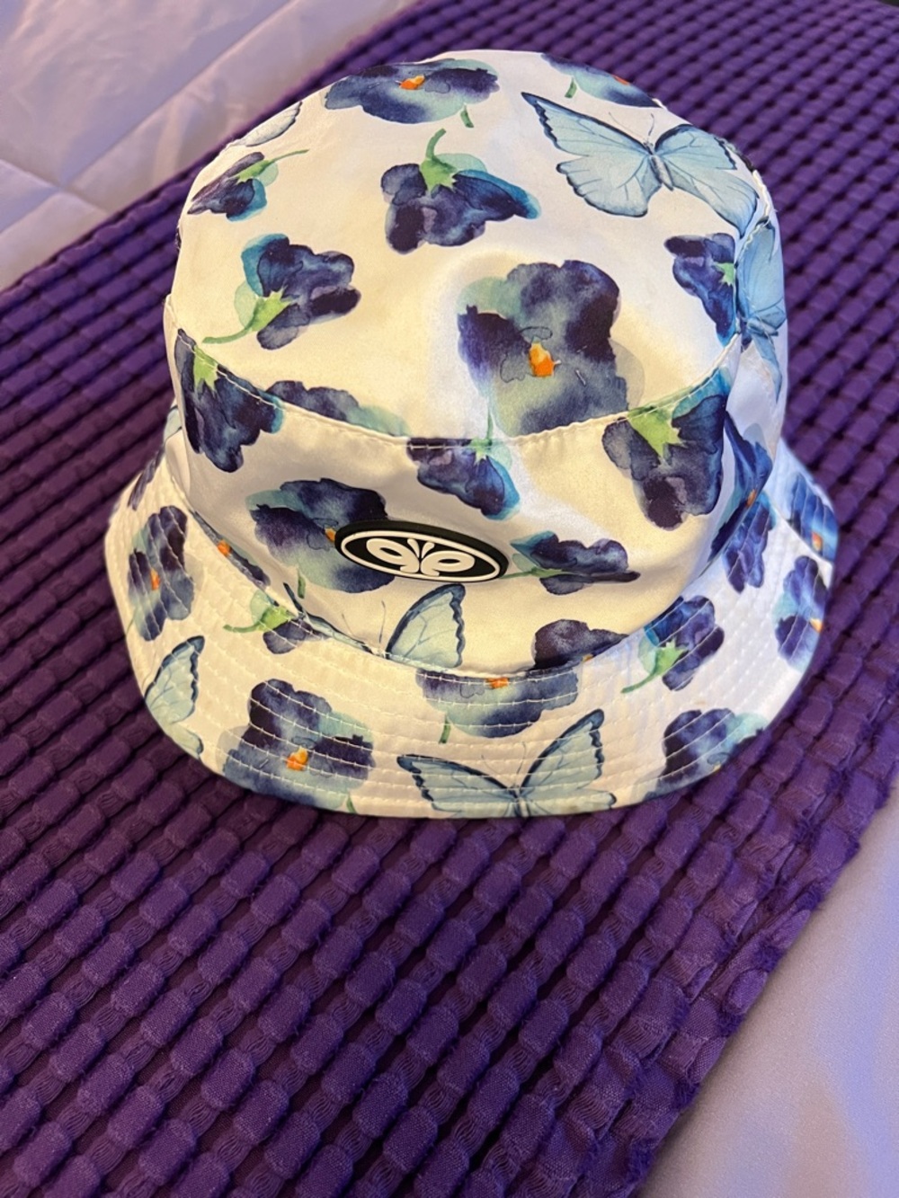 Kids Floral & Butterfly Bucket Hat - White with Blue Accents